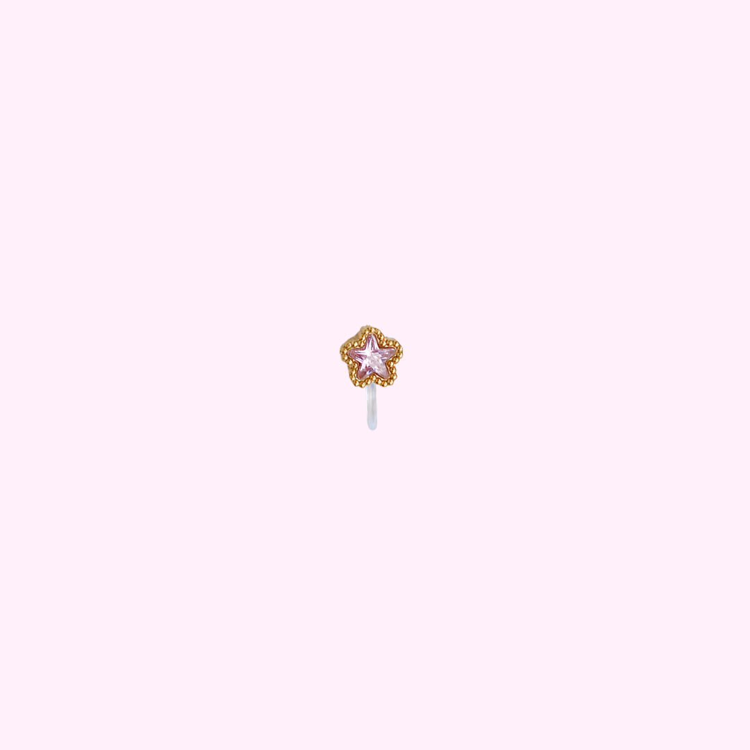 Clip oorbel Diamond Star Pink