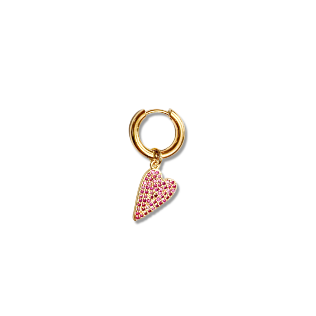 Pink shiny heart Oorbel