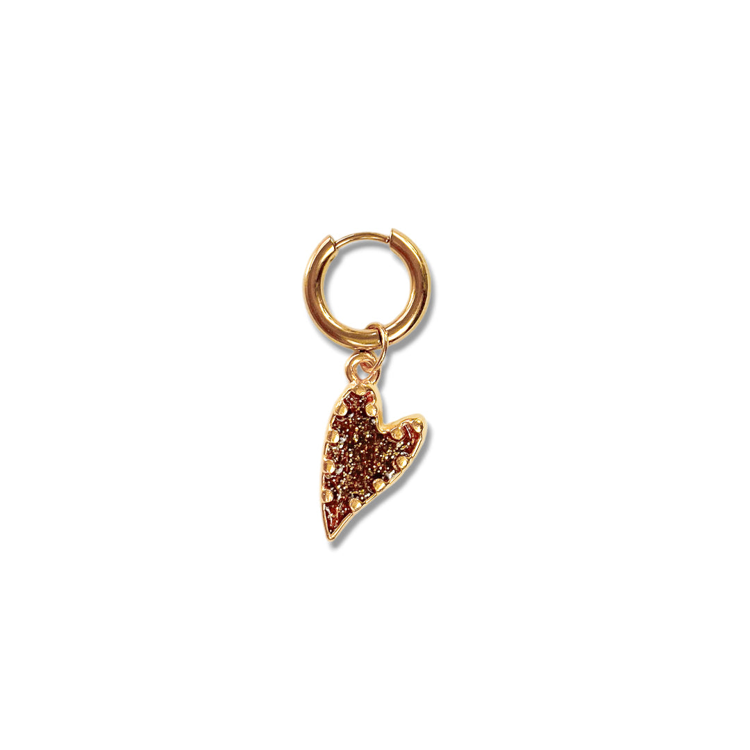 Brown Glitter Heart Oorbel