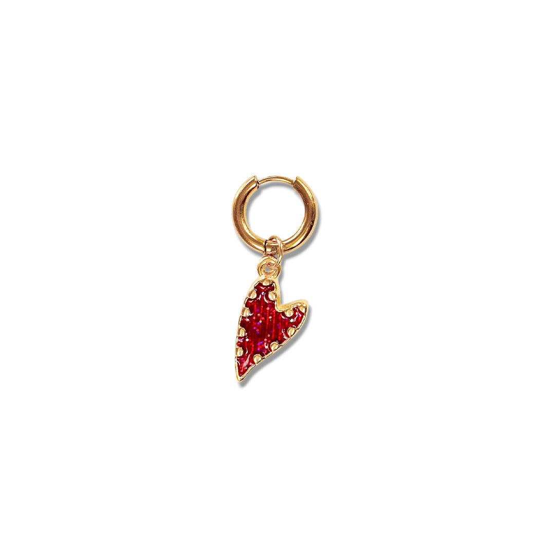 Red Glitter Heart Oorbel