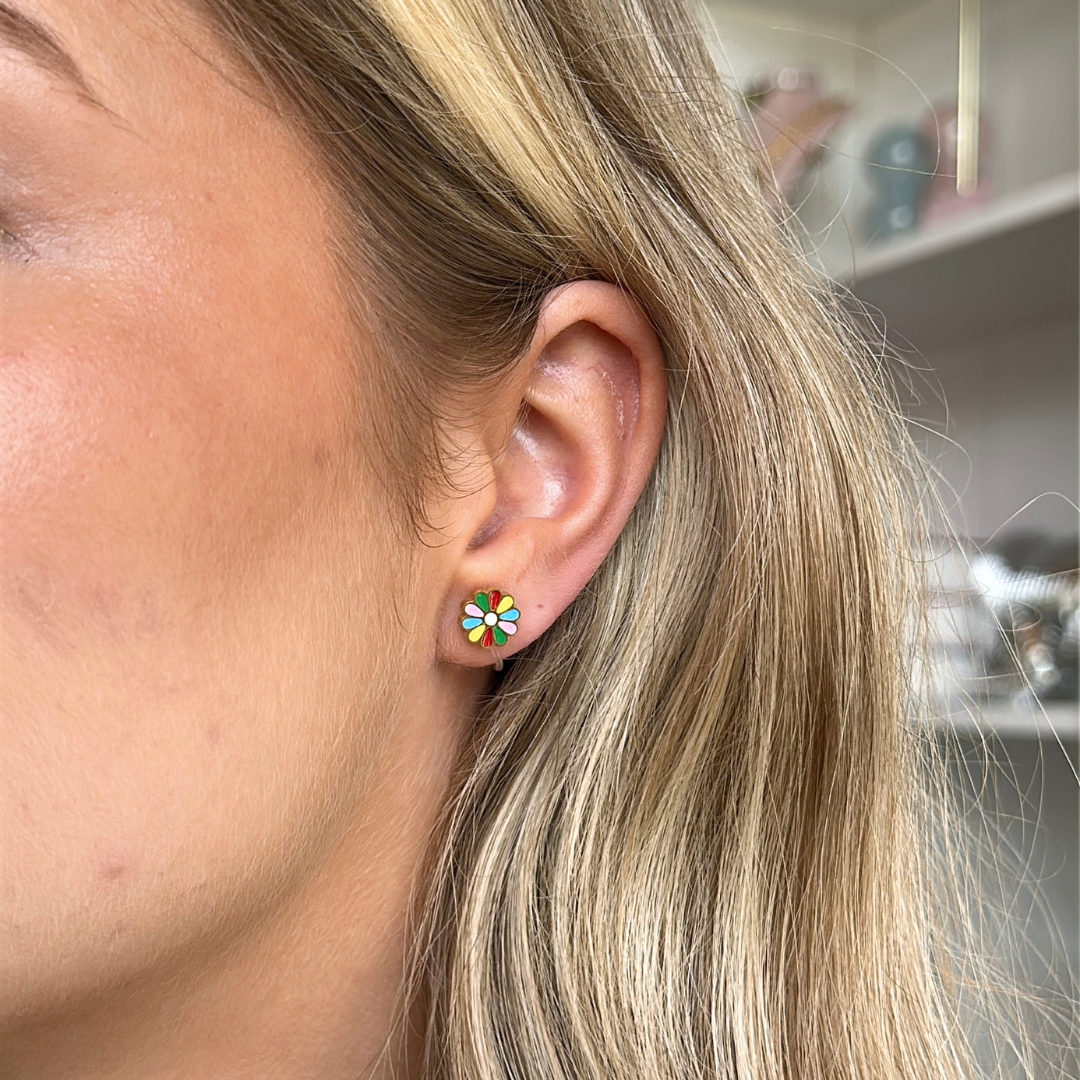 Rainbow Flower Clip Oorbellen